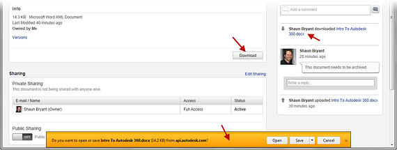 Autodesk 360 (logged in) with sub-menu highlighted.