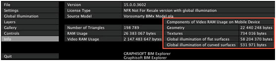 Exact memory usage and model size data.