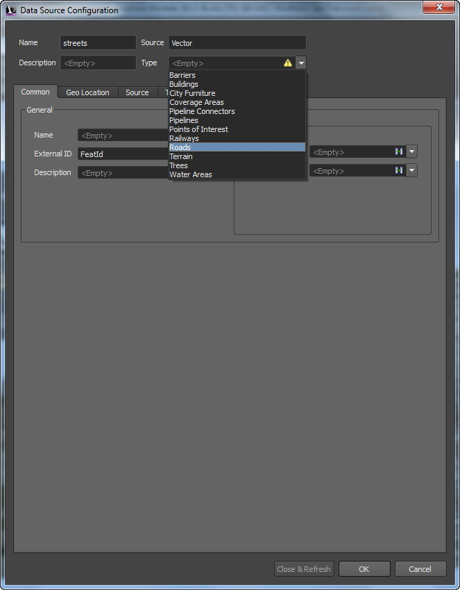 Select ‘Roads’ as the ‘Type’ in the dropdown list.