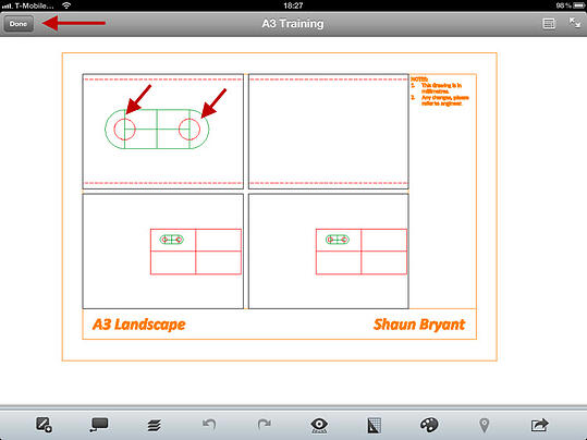 A3 Training.dwg showing the two red circles added.