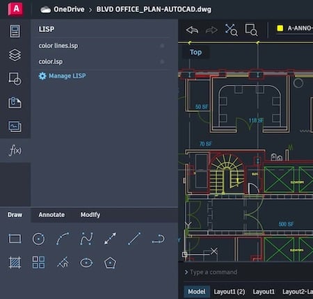 AutoCAD 2023 LISP API for the Web app