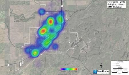 Heat maps show concentration of EMT calls in Cheney, Washington.