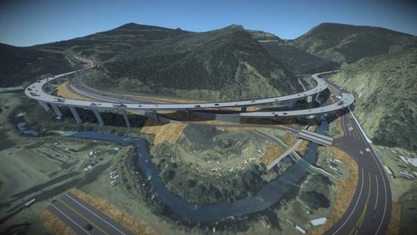 This rendering shows the I-70 Floyd Hill project’s Central Section looking south. Image source: AtkinsRéalis. 