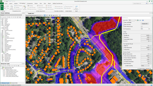 Bentley’s SewerGEMS can be used to model different stormwater scenarios. Image source: Bentley Systems, Inc.
