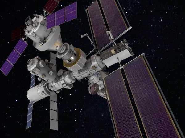 The Gateway lunar space station will orbit the Moon, providing opportunities for research and preparation for human missions to Mars. Image source: NASA.