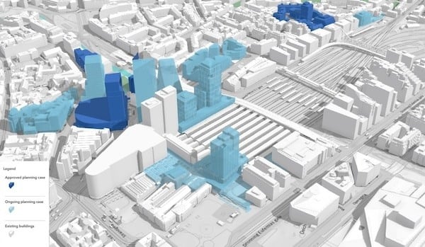 City staff prepared 3D presentations of the Oslo S area to convey development plans. Image source: City of Oslo