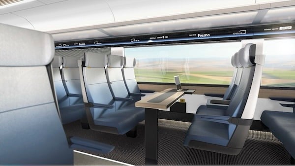 Renderings of preliminary trainset interiors were prepared with proprietary CAD software by Deutsche Bahn, the Authority’s Early Train Operator. Image source: California High-Speed Rail Authority.