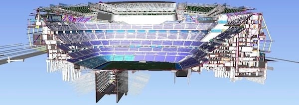 Rendering shows underground chamber for movable turf platforms. Image source: FCC.