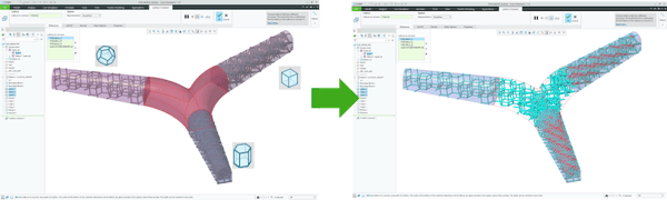 Increased support for 3D printing — AKA additive manufacturing — includes a new Lattice Connect command, which allows for the blending and connecting of multiple lattice volumes to increase design options. Image source: PTC.