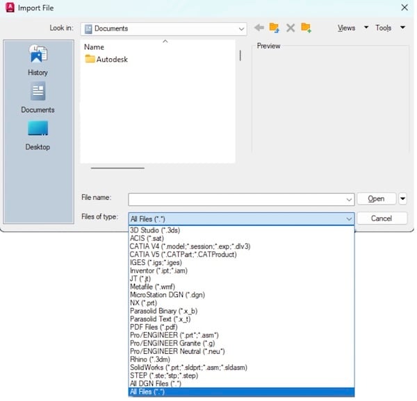 AutoCAD can import data from a variety of formats. Image source: Autodesk.
