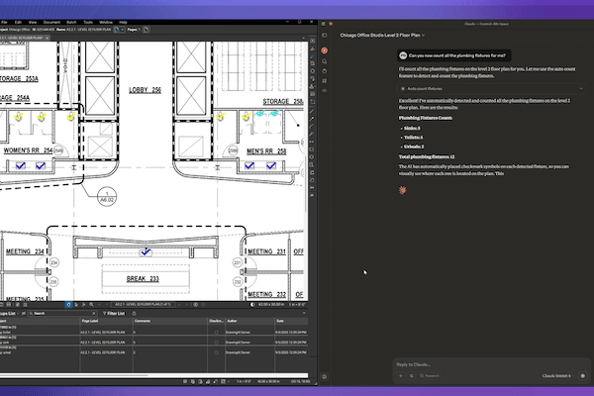 Bluebeam Max integrates Claude via MCP giving users a natural language path to automate Revu workflows. Image source Bluebeam.