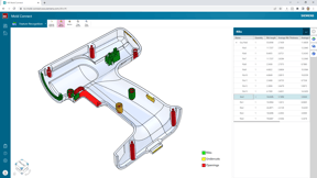 The Tool Costing bill of materials shows each feature of the design.